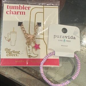 Pura Vida Pink and purple Bracelet with Tumbler Charm